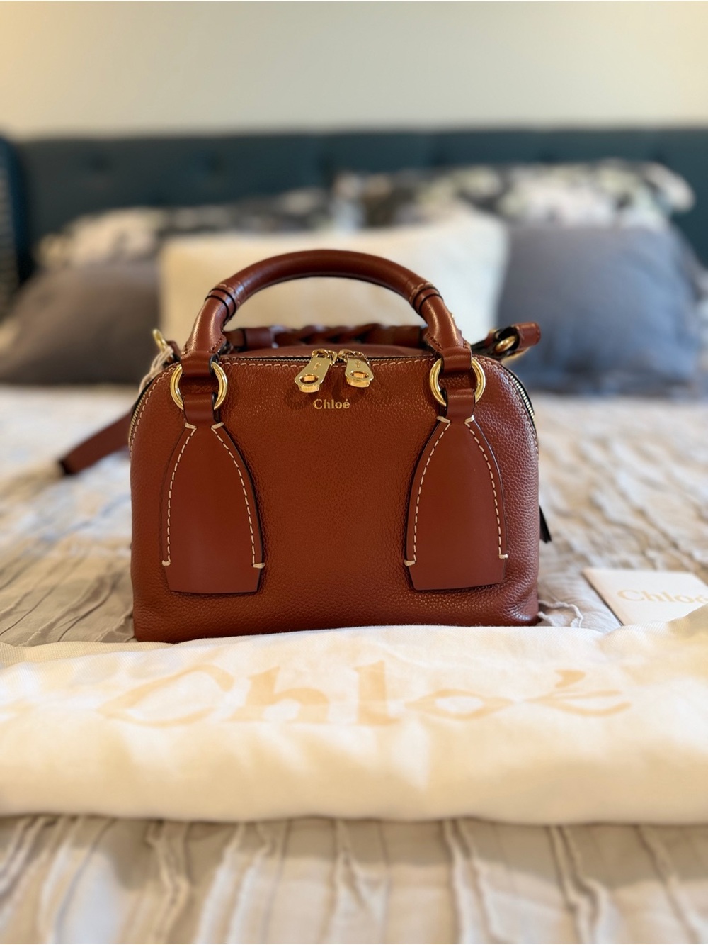 Chloé Mini small Daria in Sepia Brown Leather Crossbody Bag with Gold Hardware